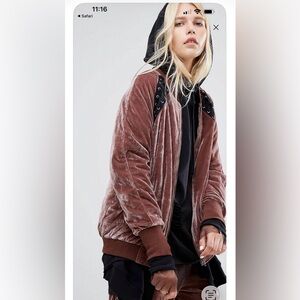 Story of Lola Velvet Bomber Jacket with Lace-Up Accents